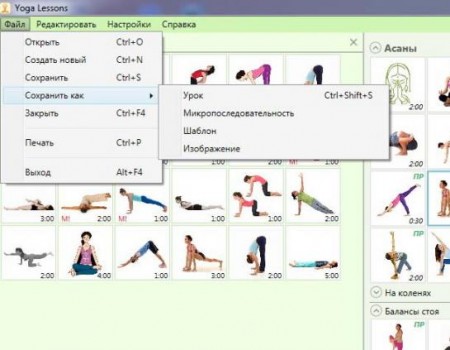 Йога. Построение комплексов йоги. Программа редактор Yogalessons