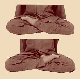 Положение ног в полу-лотосе в позе для медитации